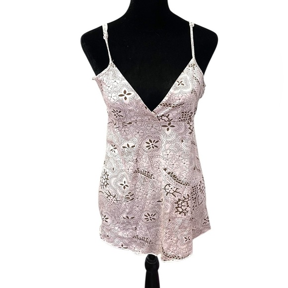 Vintage Tops - Y2K Twinklzzz White & Brown Paisley Babydoll Cami Tank Top Medium coquette boho